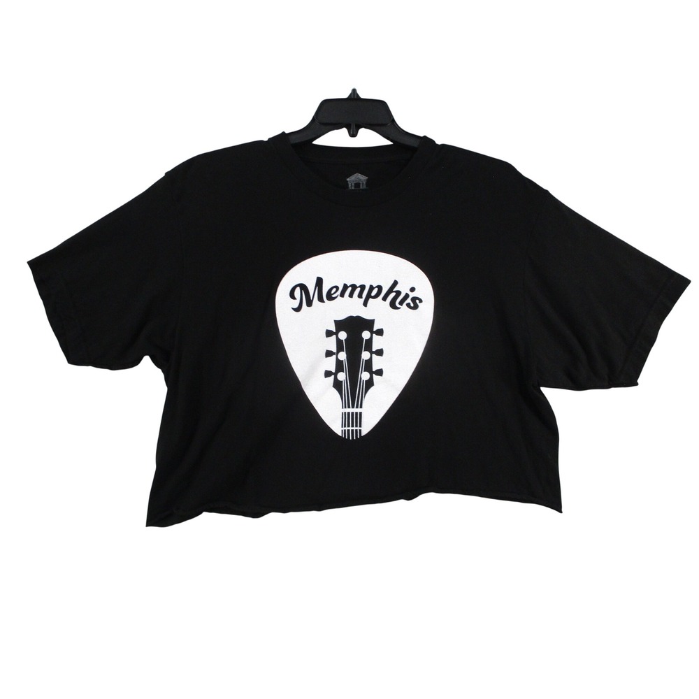 Graceland Memphis Guitar Pick Graphic Cropped T-Shirt Black XL Raw Hem Elvis